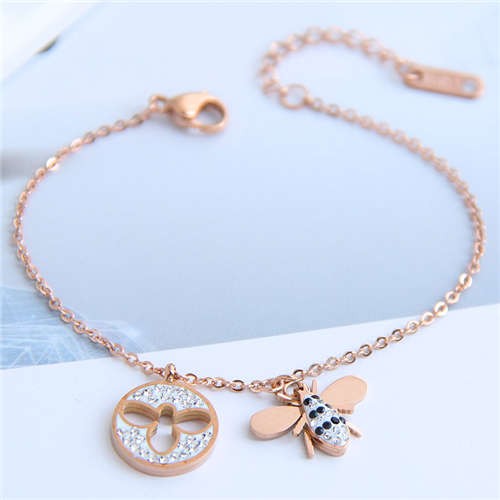 Honey Charm: Rose Gold Bee Pendant Bracelet-Fashion Bracelets & Bangles-StylinArts