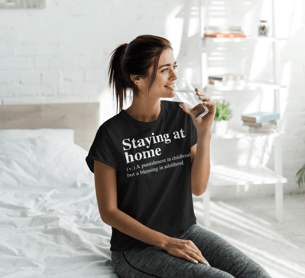 Staying at Home: T-shirt-Regular Fit Tee-StylinArts