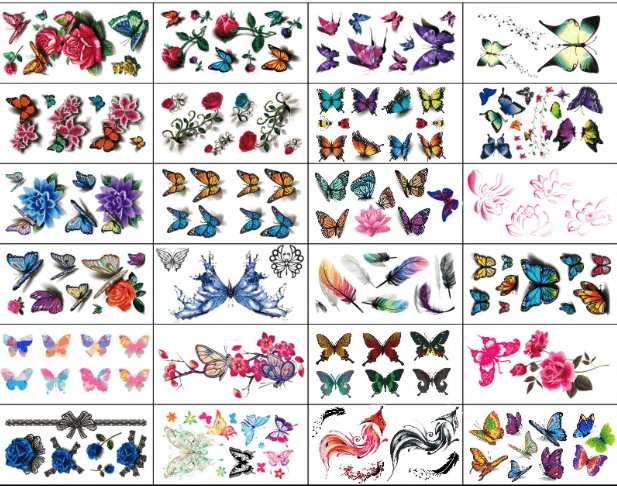 3D Butterfly Flower Tattoo Sticker-Ink Art Styles-StylinArts