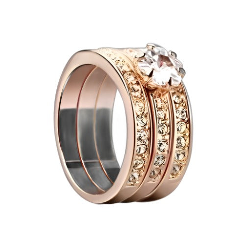 Transparent Austrian Crystal 18K Rose Gold Triple Combo Ring Set