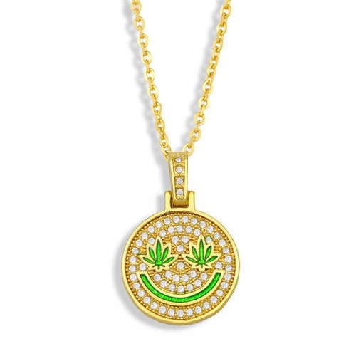 U.S. Hip-hop Round Shape Smiling Pendant Classic Design Fashion Women Copper Wholesale Necklace - Green