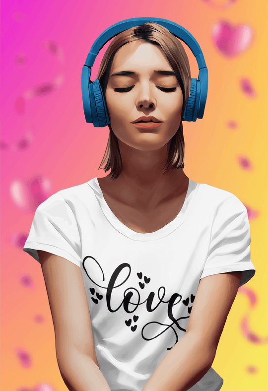 Minimalist Love Script T-Shirt – Women’s Self-Love & Music Vibes Tee-S-Regular Fit Tee-StylinArts