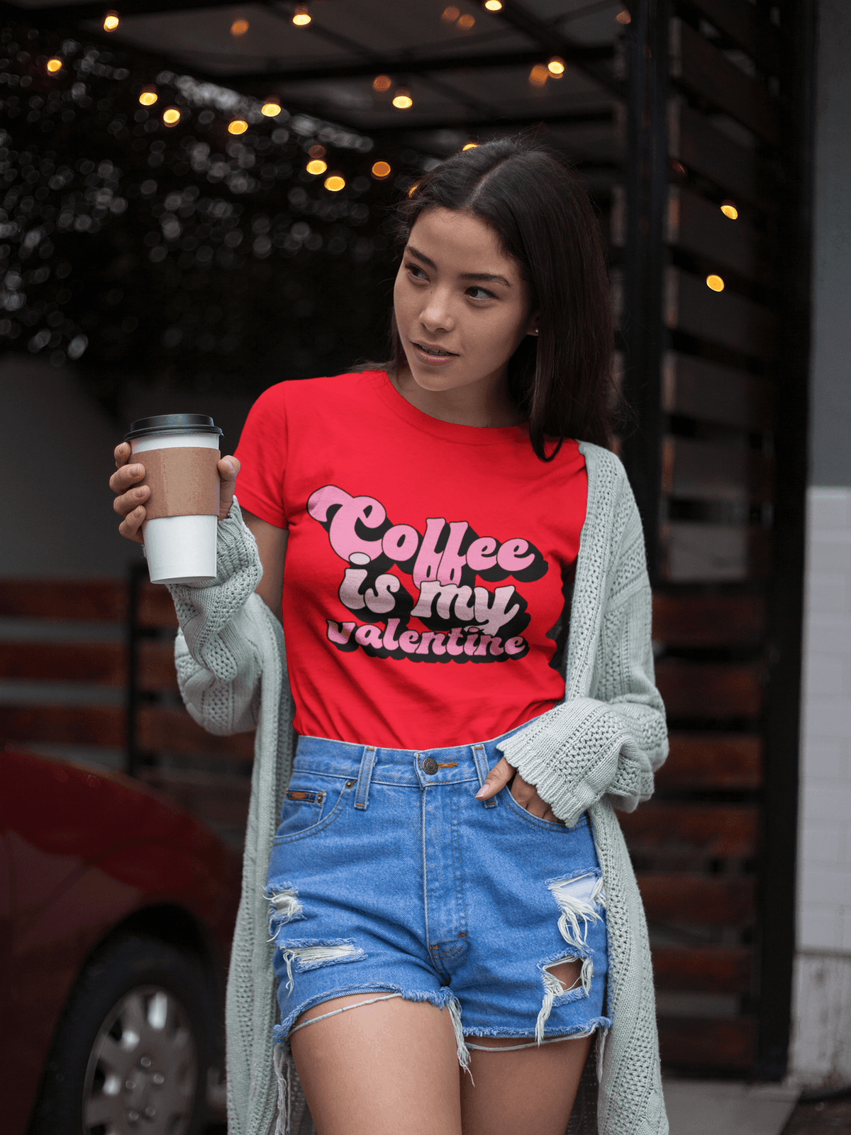 COFFEE IS MY VALENTINE (Text) T-shirt-Regular Fit Tee-StylinArts