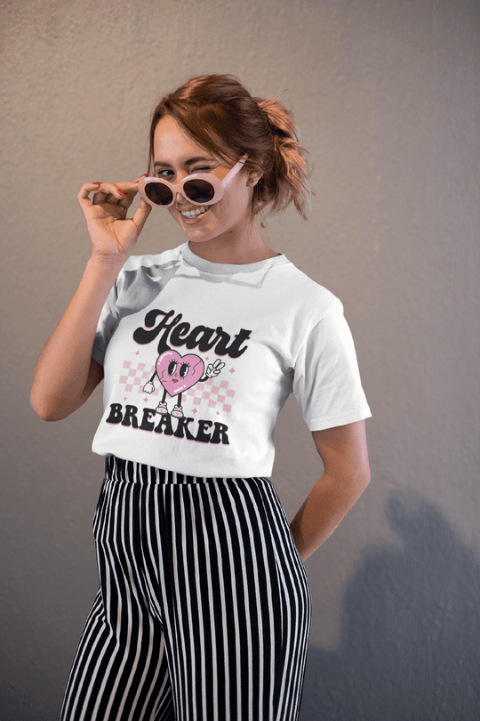 Heart Breaker Valentine’s T-Shirt – Retro Cartoon Cute & Cheeky Tee-White-S-Regular Fit Tee-StylinArts