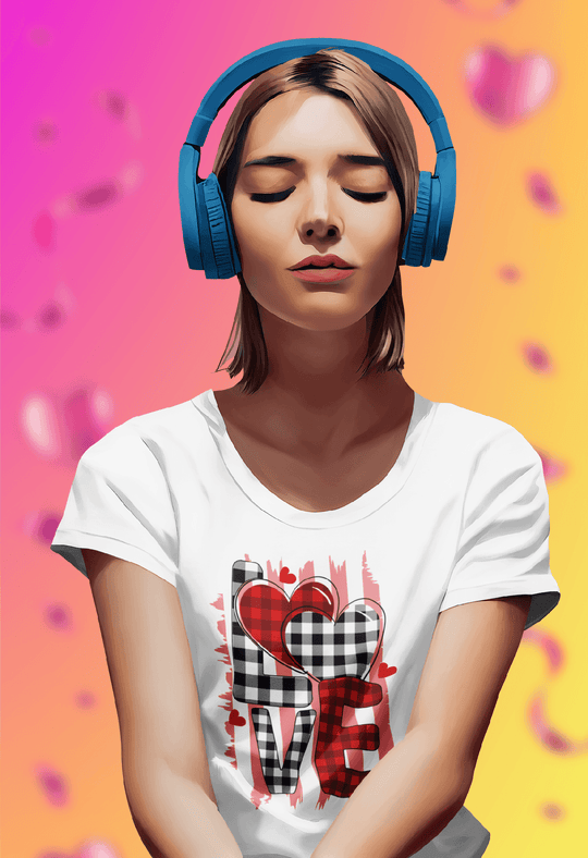 Buffalo Plaid Grunge LOVE Tee-White-S-Regular Fit Tee-StylinArts