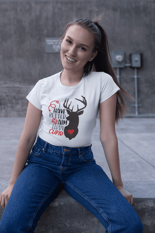 I Have Better Aim Than Cupid T-Shirt – Funny Deer Hunter Valentine’s Tee-White-S-Regular Fit Tee-StylinArts