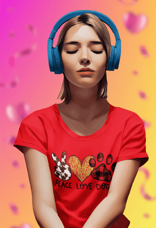 Peace Love Dogs Valentine’s Tee-Red-S-Regular Fit Tee-StylinArts