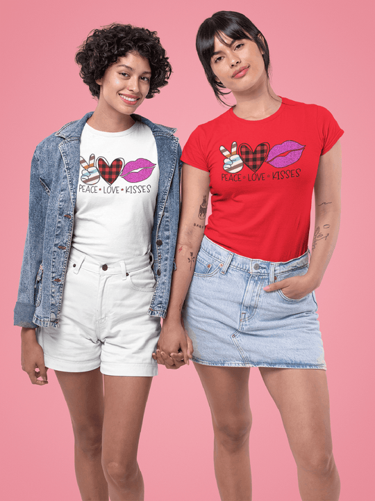 Peace Love Kisses – Playful Valentine’s Day Shirt-White-S-Regular Fit Tee-StylinArts