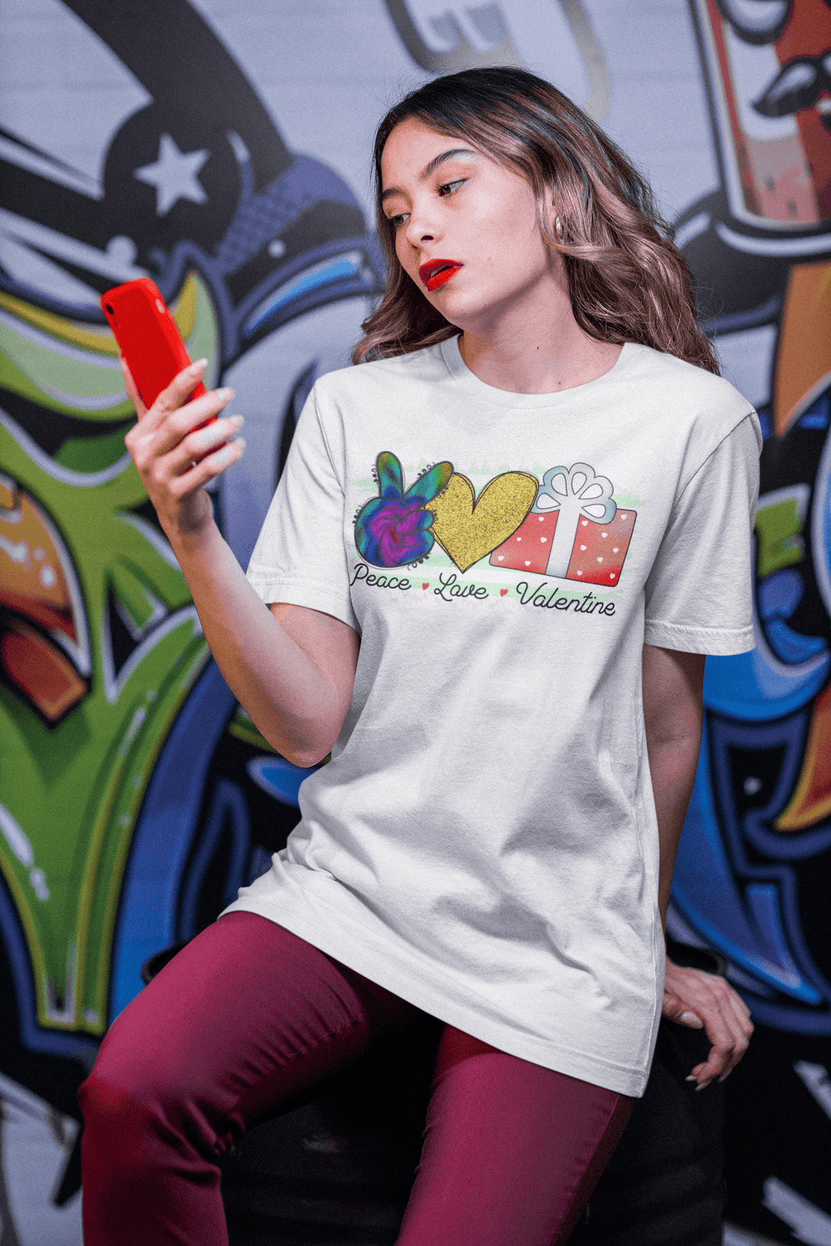 PEACE LOVE VALENTINE T-shirt-Regular Fit Tee-StylinArts