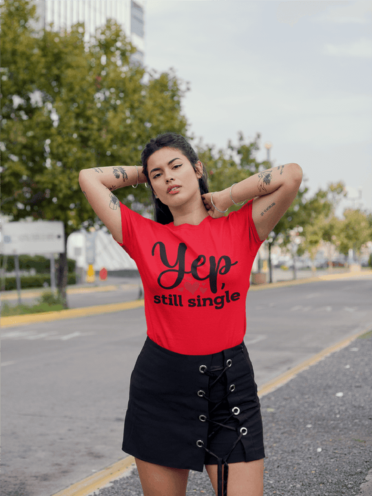 Yep, Still Single – Flirty Valentine’s Day Tee-Red-S-Regular Fit Tee-StylinArts