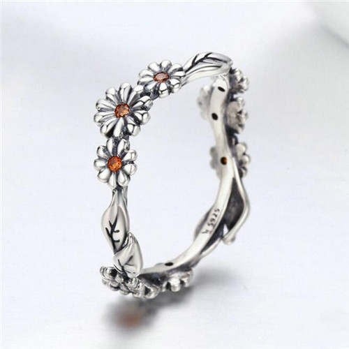 Vintage Color Wholesale 925 Sterling Silver Jewelry Orange Cubic Zirconia Inlaid Little Daisy Ring