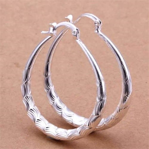 Waves Engraving Western Fashion Silver Plated Big Hoop Wholesale Earrings