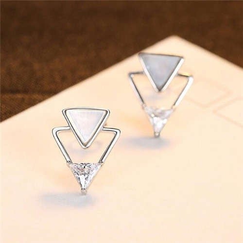 Wholesale 925 Sterling Silver Jewelry Inverted Fashion Triangles Design Earrings - Silver