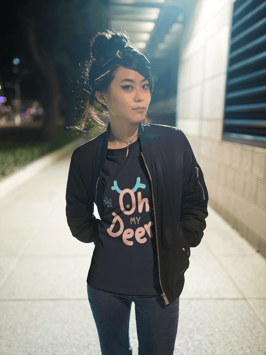 Oh Deer T-shirt-Black-S-Regular Fit Tee-StylinArts