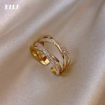 2021 Fashion Geometry Metal Cross Opening Ring Micro-inlaid Zircon Open Ring for Women - StylinArt