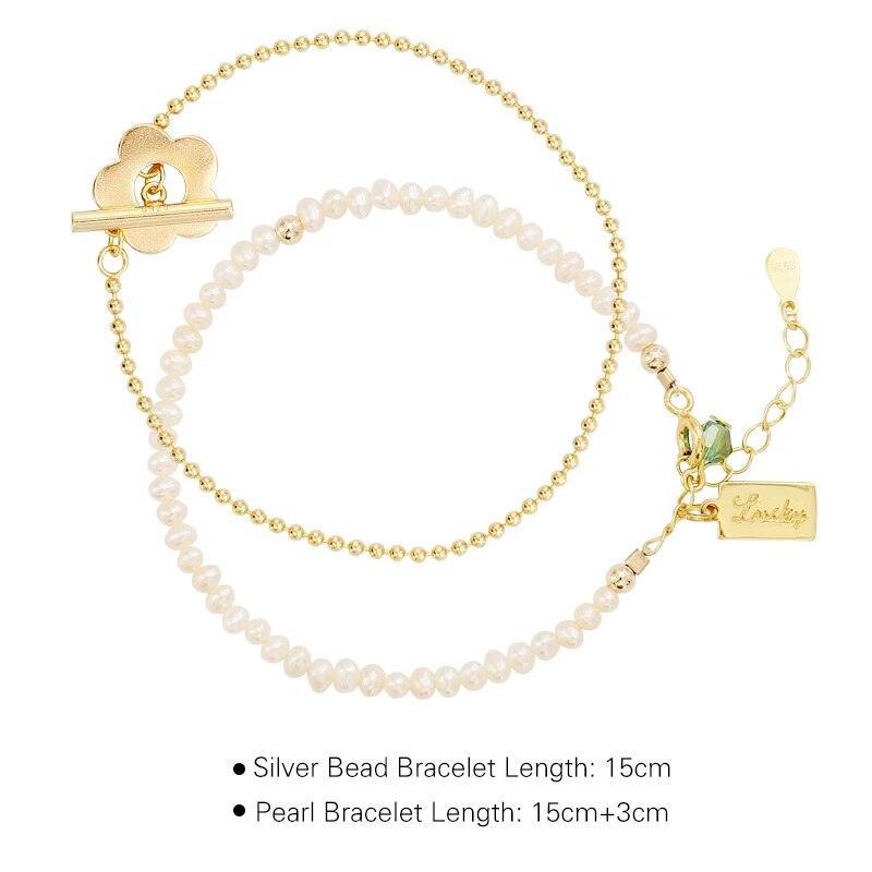 2Pcs Natural Freshwater Pearls Bracelets for Women Fashion Gold Beads Flower Bracelet Girls Korean Party Jewelry Girls - StylinArt
