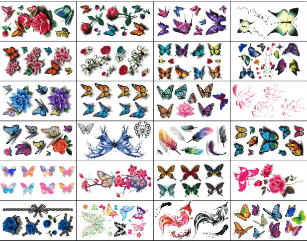 3D Butterfly Flower Tattoo Sticker - StylinArt