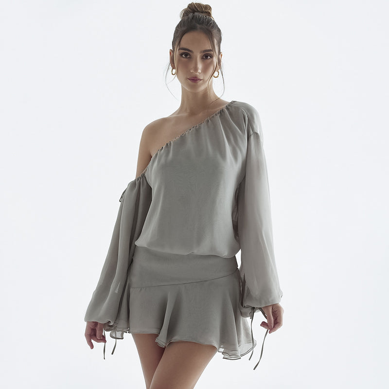 Chiffon Shoulder Long Sleeve Dress: Spring Women's Fashion, Short Length - StylinArt