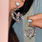 Angel Heart Star Crystal Drop Earrings - StylinArt