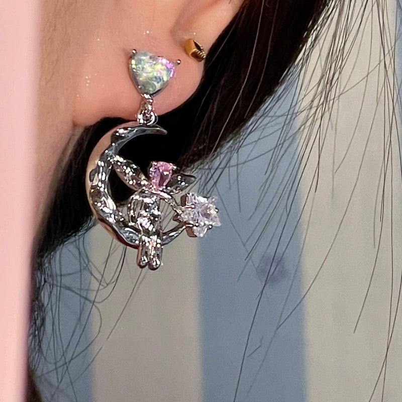 Angel Heart Star Crystal Drop Earrings - StylinArt