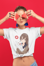 Anime Girl with Dog Cute Women Tshirt Tee - StylinArt
