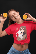 Anime Girl with Dog Cute Women Tshirt Tee - StylinArt