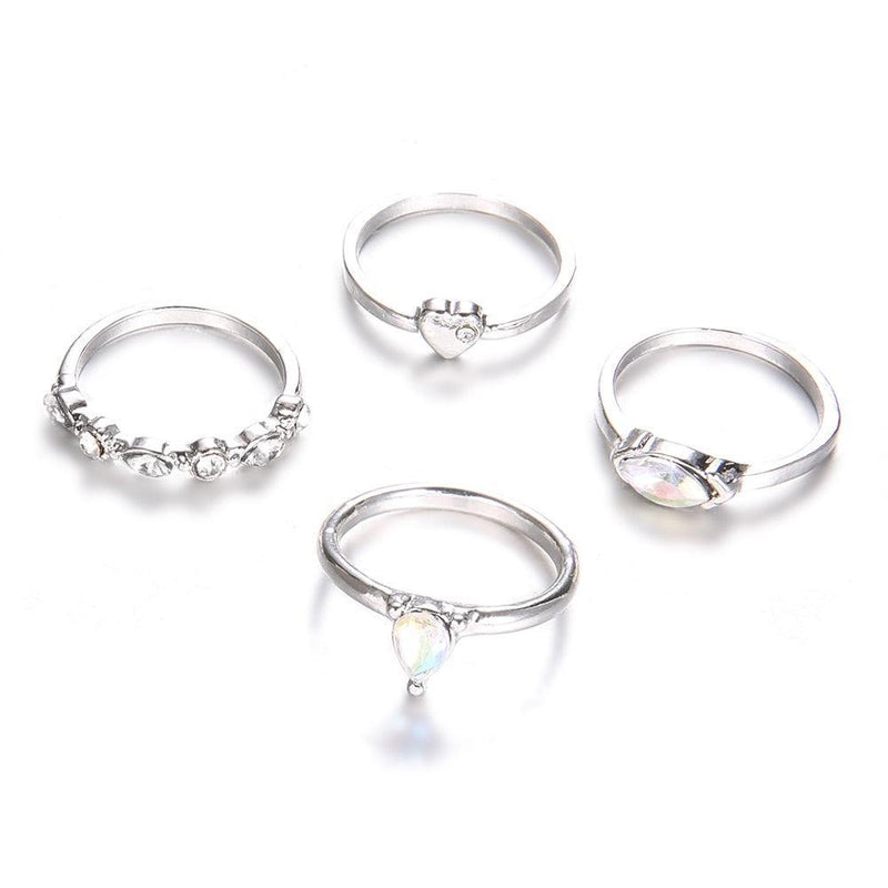 Classic Silver Crystal Heart Ring Set - StylinArt