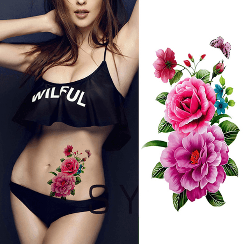 FLOWER COLOUR TATTOO STICKER COLOR SKETCH - StylinArt