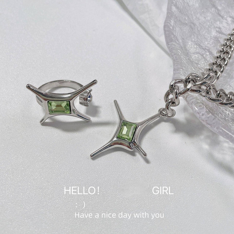Green Imitation Gemstone Star Ring - StylinArt