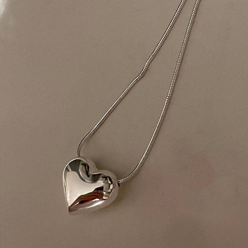 Metal Love Heart Pendant Necklace - StylinArt