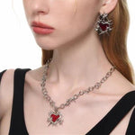 Red Thorns Love Heart Necklace and Earrings - StylinArt