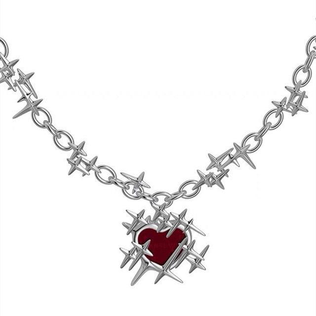 Red Thorns Love Heart Necklace and Earrings - StylinArt
