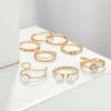 Trendy Gold Pearl Crystal Geometric Ring Set - StylinArt
